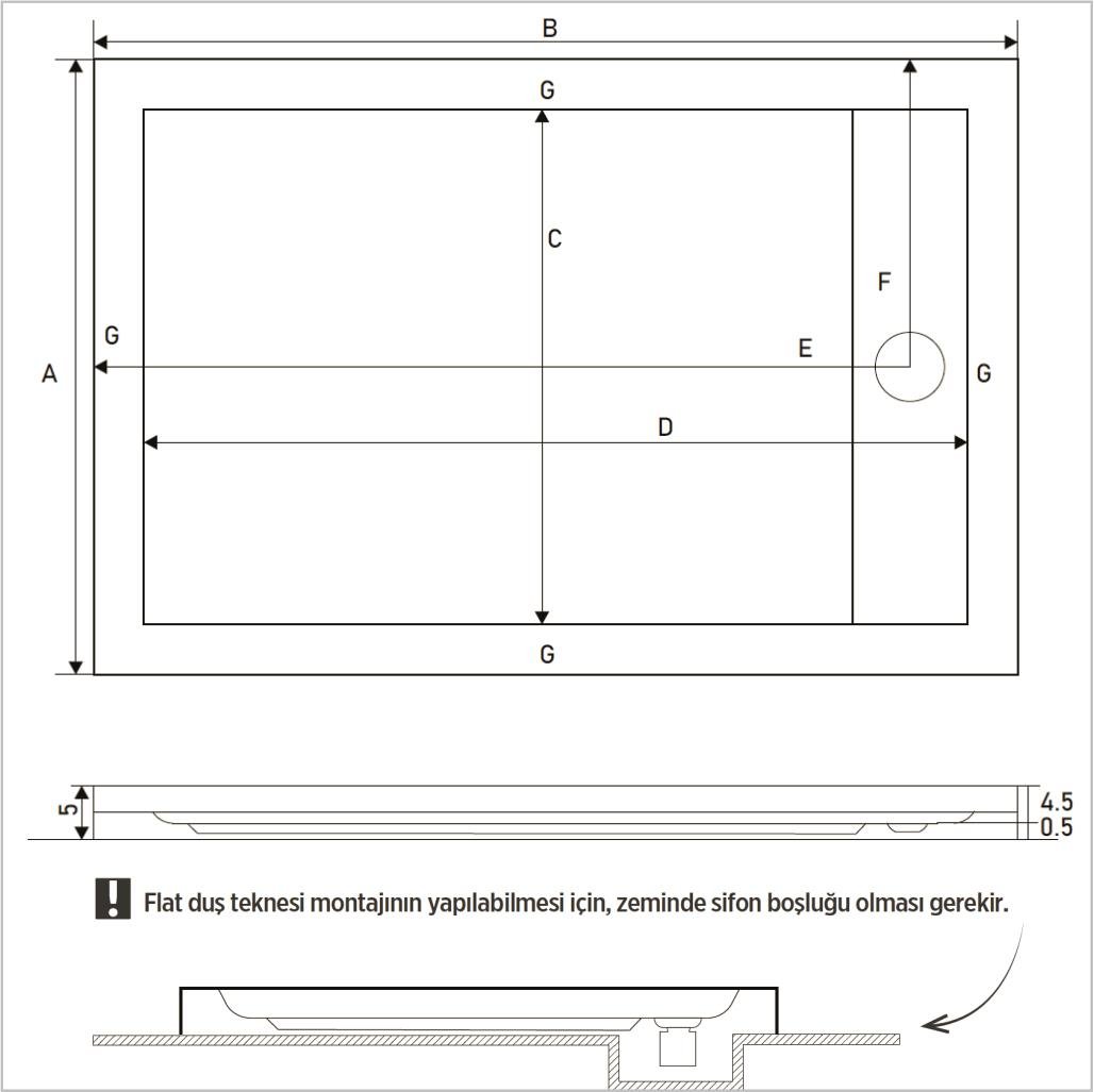 SHOWER Drop Dikdörtgen Duş Teknesi, Flat