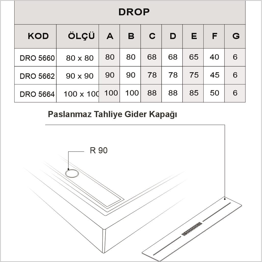 SHOWER Drop Kare Duş Teknesi, Flat