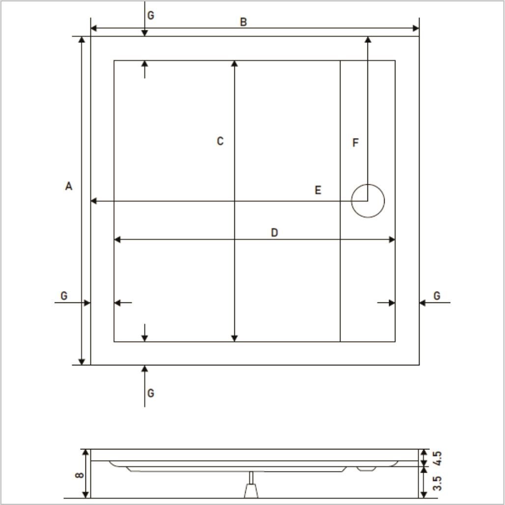 SHOWER Drop Kare Dus Teknesi H=8 cm, Monoblok