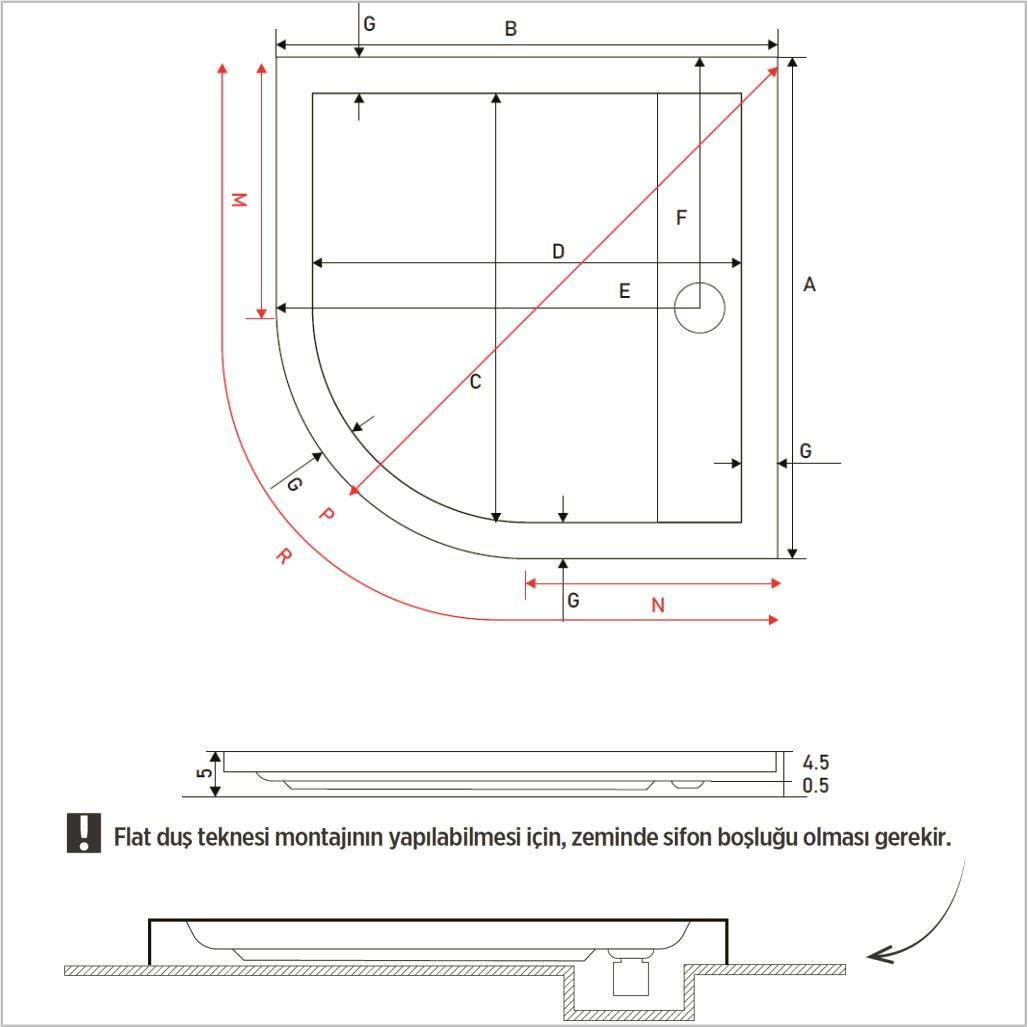 SHOWER Drop Oval Duş Teknesi, Flat