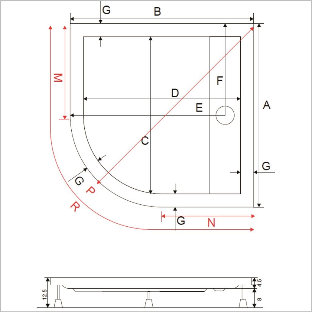 SHOWER Drop Oval Dus Teknesi H=12,5 cm, Monoblok