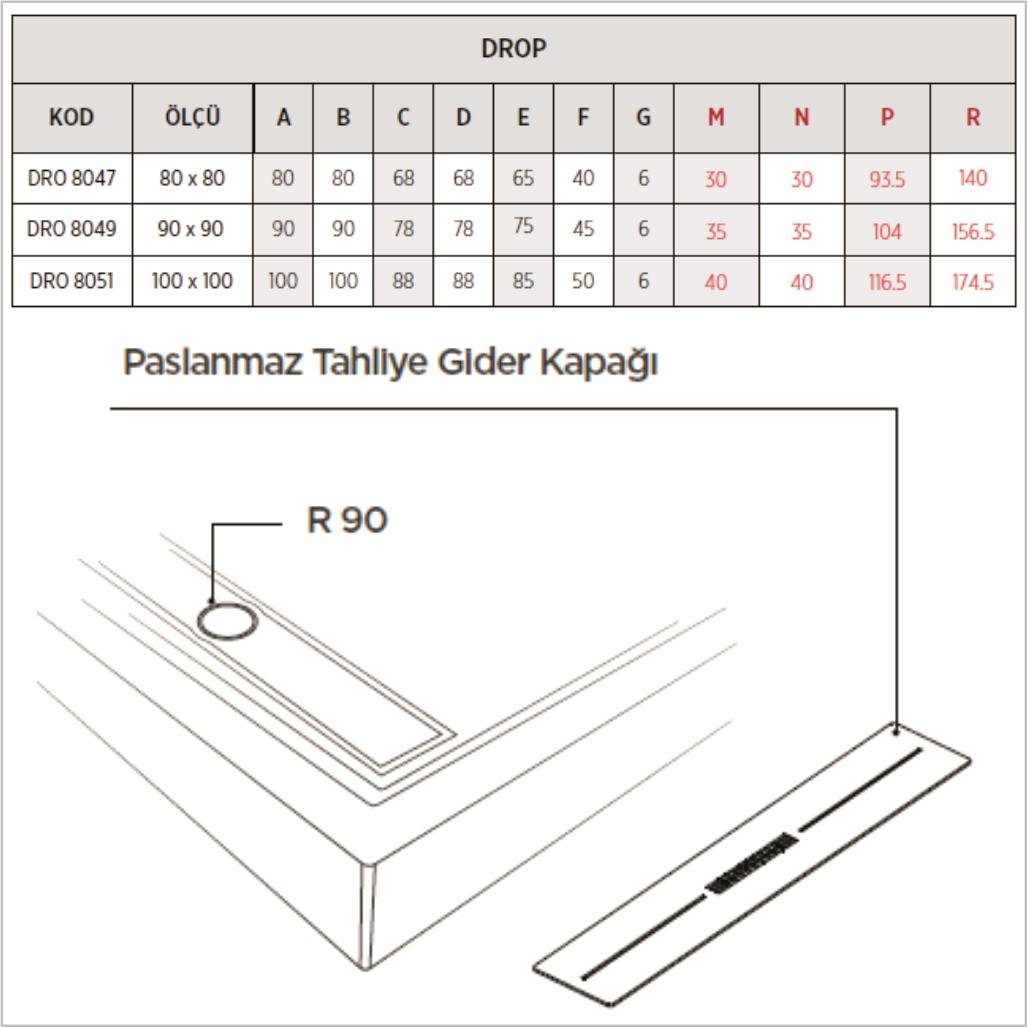 SHOWER Drop Oval Dus Teknesi H=12,5 cm, Monoblok