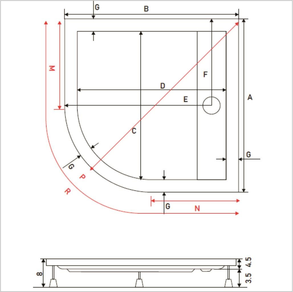SHOWER Drop Oval Dus Teknesi H=8 cm, Monoblok
