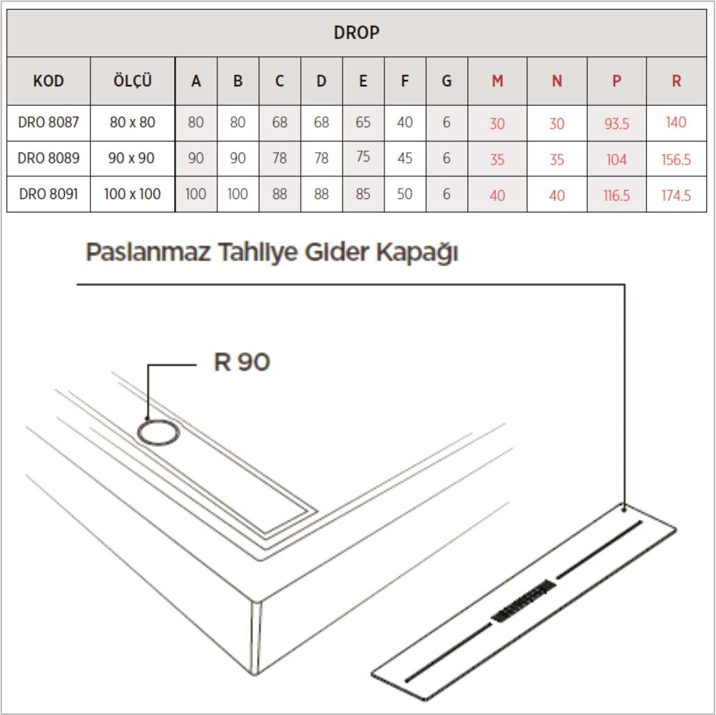 SHOWER Drop Oval Dus Teknesi H=8 cm, Monoblok