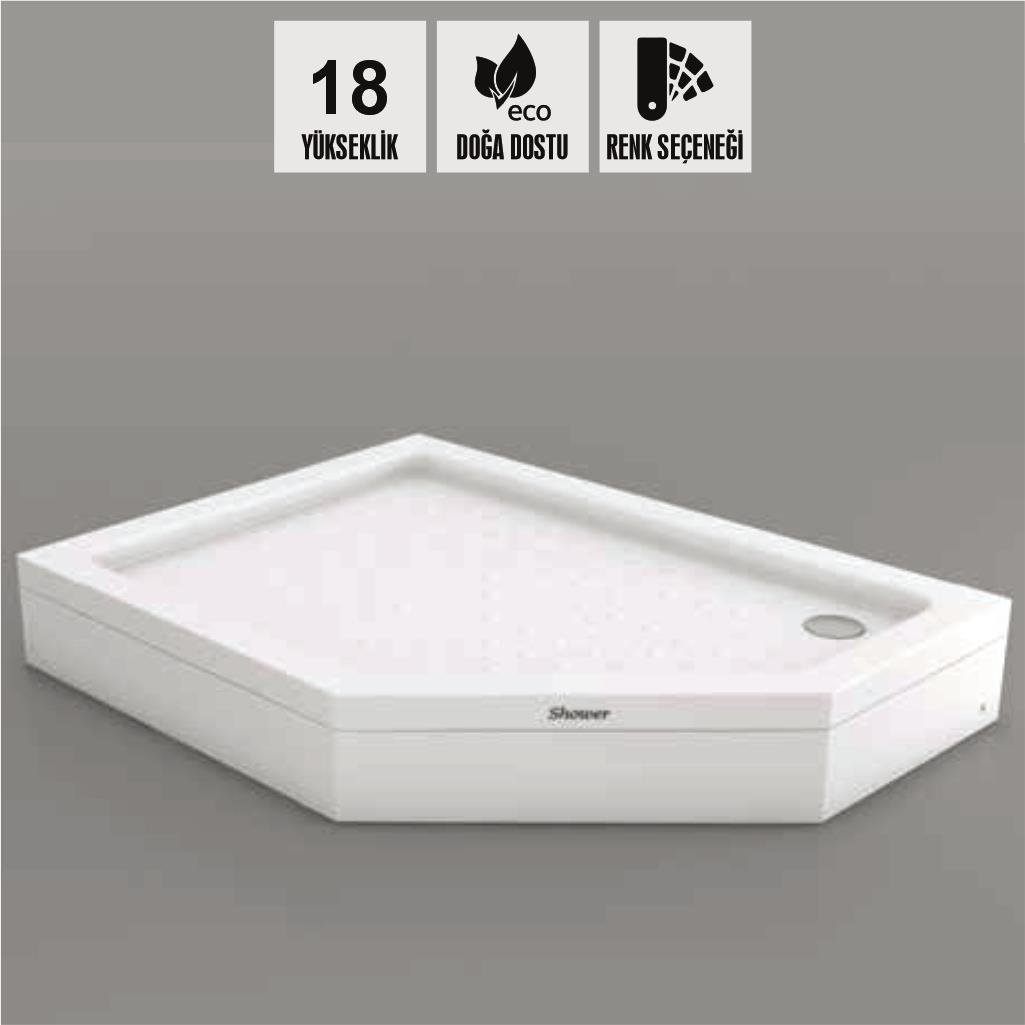 SHOWER Edge Beşgen Sağ - Sol Duş Teknesi, Panelli