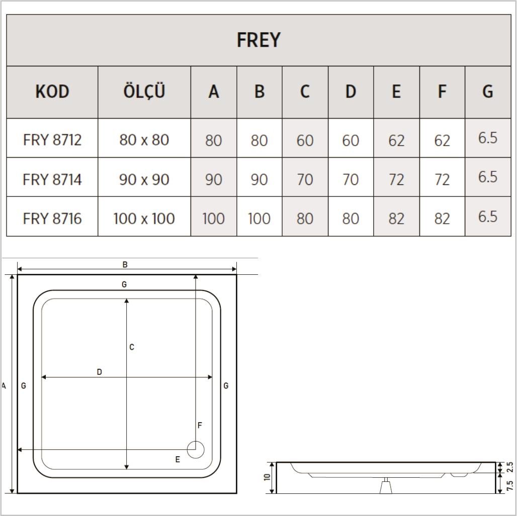 SHOWER Frey Kare Slimblok Duş Teknesi, Monoblok