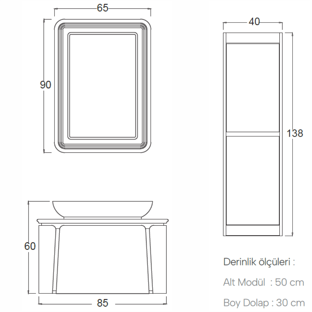 SHOWER GRANDE Banyo Dolabı 85 Cm (Boy Dolabı Dahil Değildir.)