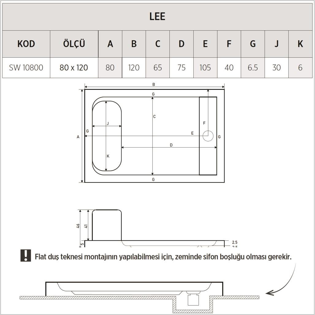 SHOWER Lee Dikdörtgen Oturmalı Duş Teknesi, Flat