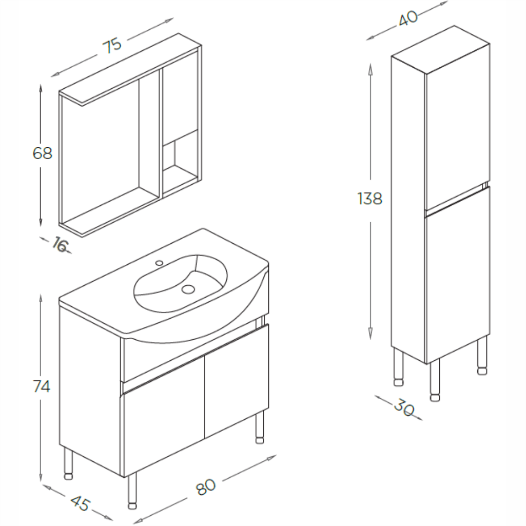 SHOWER MELİS Banyo Dolabı 80 Cm