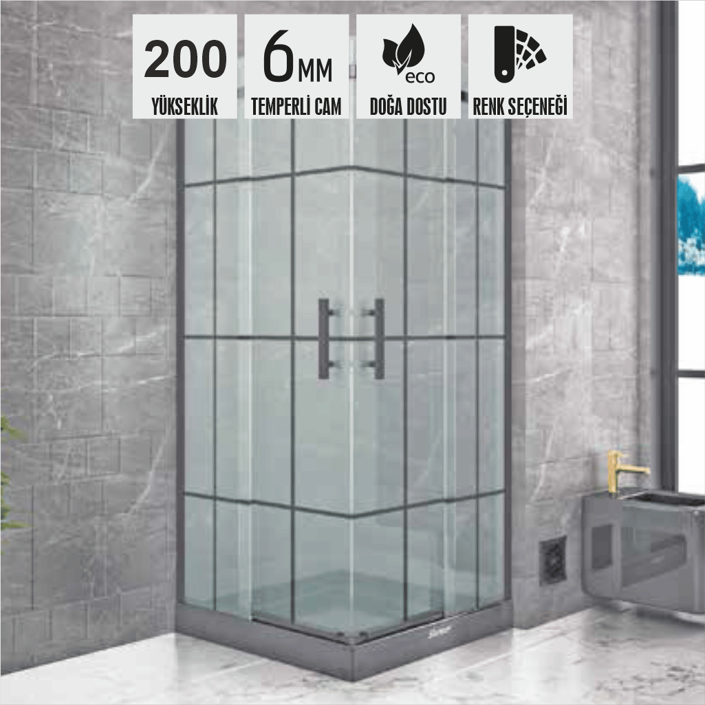 SHOWER MERKÜR 2 Sabit 2 Çalışır Köse Girişli Tekne Üzeri Kare Kabin