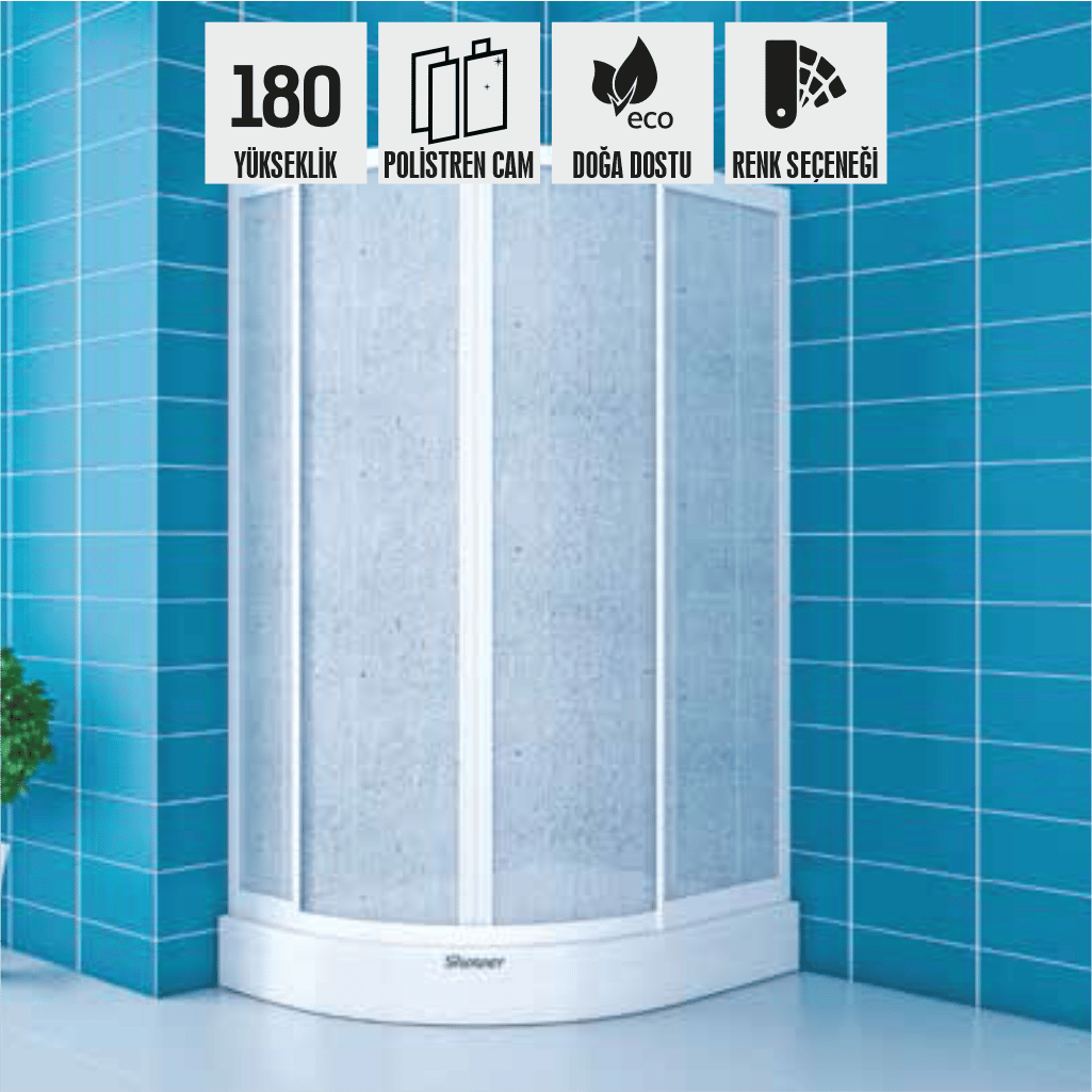 SHOWER PLATON 2 Sabit 2 Çalışır Asimetrik Tekne Üzeri Polistren Kabin