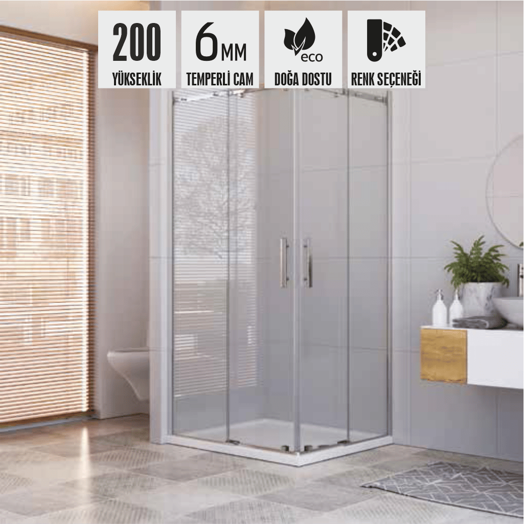 SHOWER ROYAL 2 Sabit 2 Çalışır Köşe Girişli Tekne Üzeri Dikdörtgen Kabin