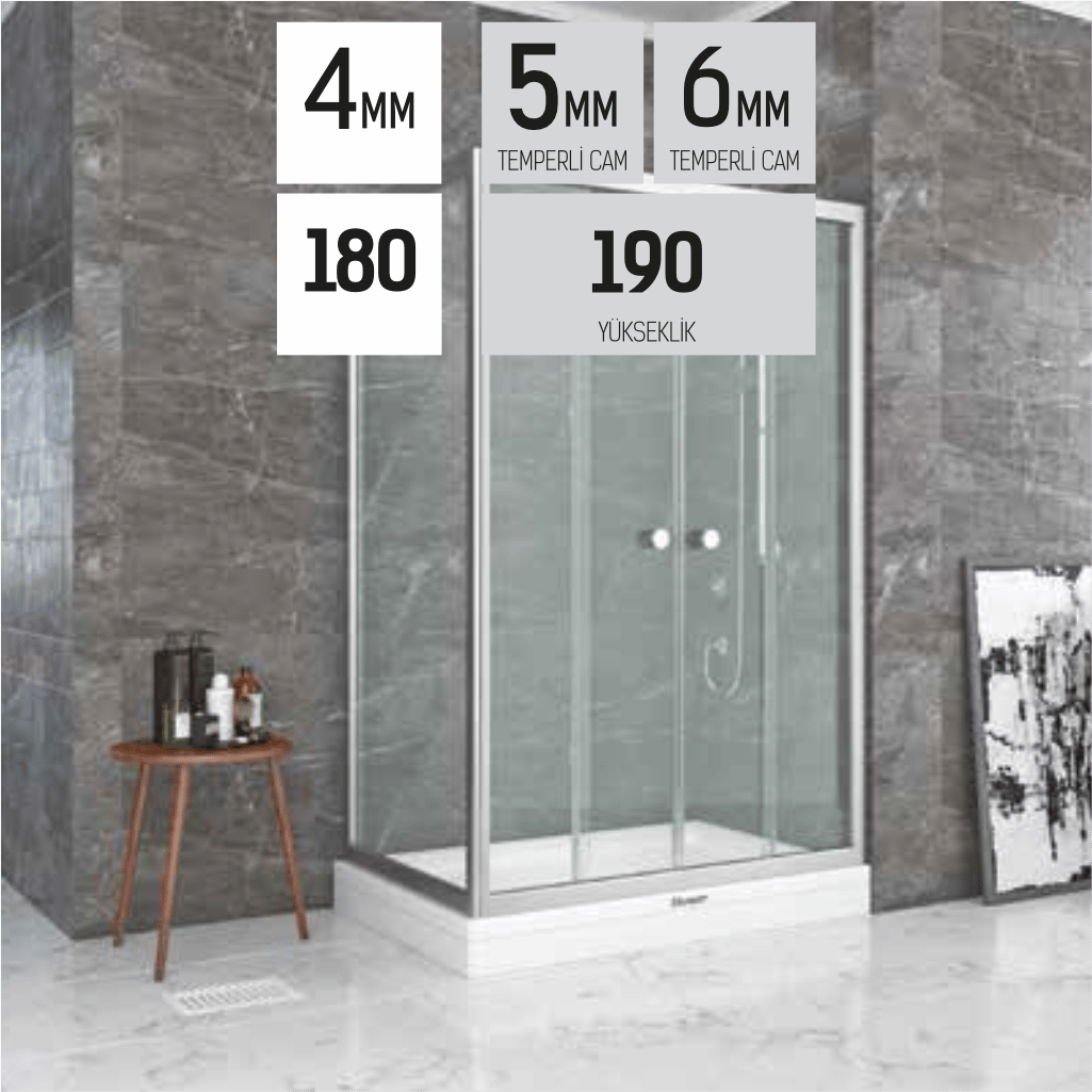 SHOWER SATURN 2 Sabit 2 Çalışır Yan Panelli,Tekne Üzeri Kabin