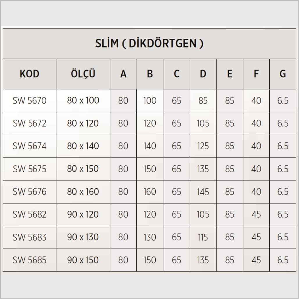 SHOWER Slim Dikdörtgen Duş Teknesi, Flat