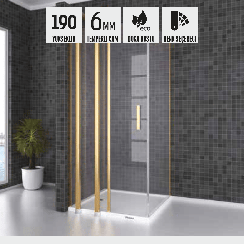 SHOWER SPECIAL 1 Sabit 1 Açılır Yan Panelli Ön Cephe Girişli Kare Kabin