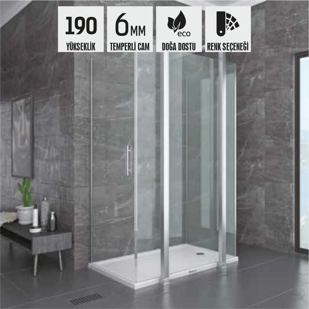 SHOWER SPECIAL Ön Cephe Sabit, Yandan Girişli, Yan Panelli Dikdörtgen Kabin