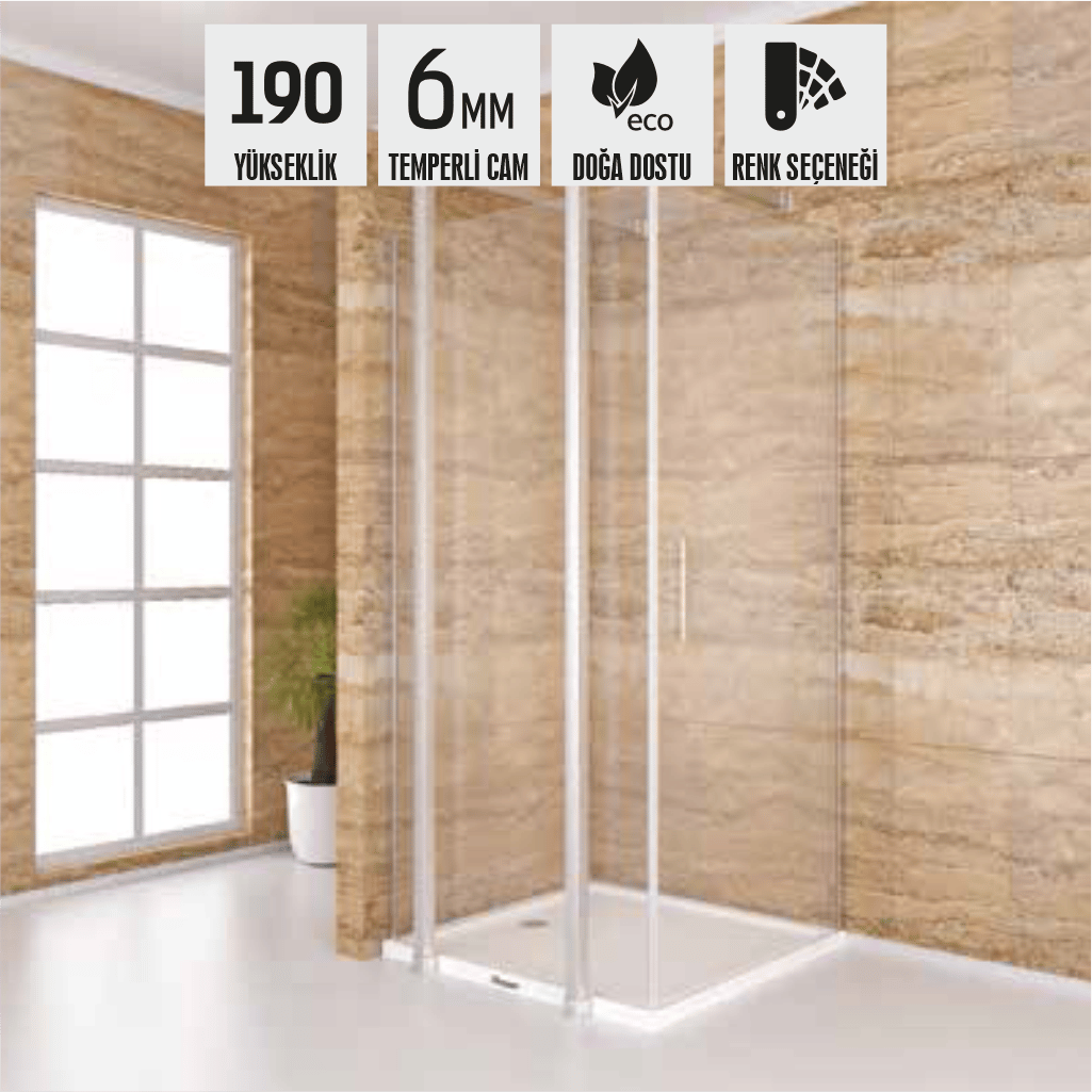 SHOWER SPECIAL Ön Cephe Sabit, Yandan Girişli, Kare Kabin