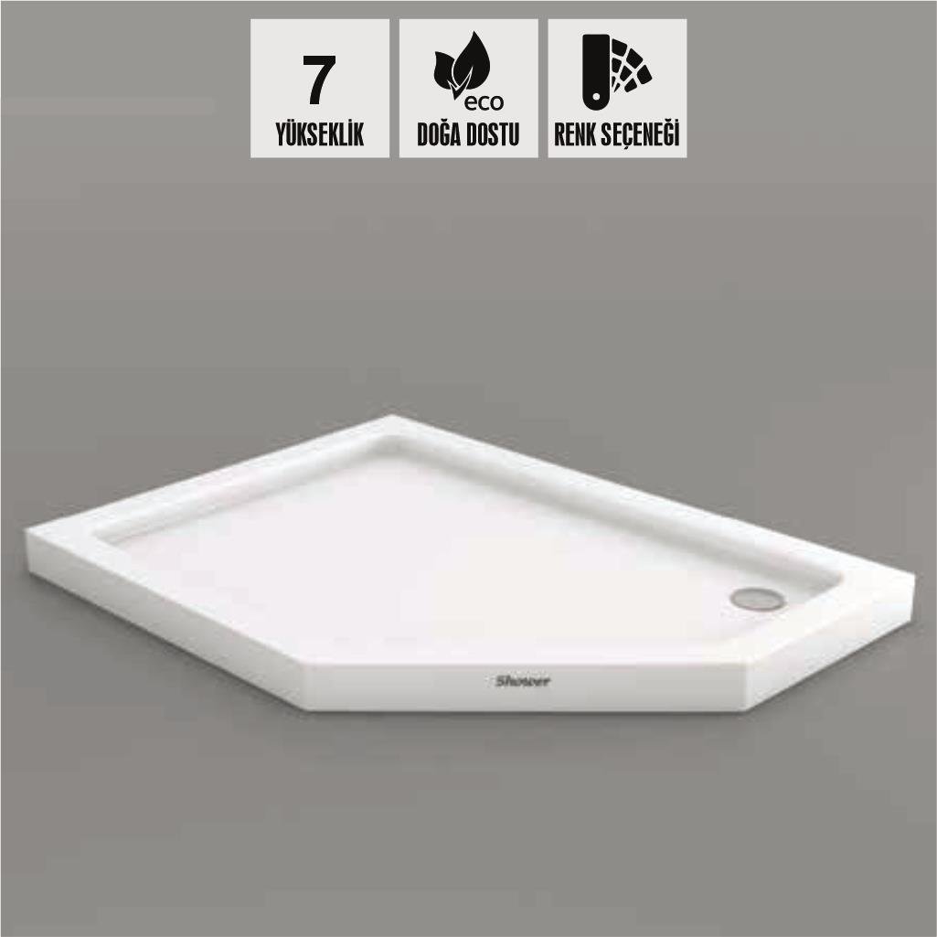 SHOWER Stumpy Beşgen Sağ - Sol Duş Teknesi, Flat