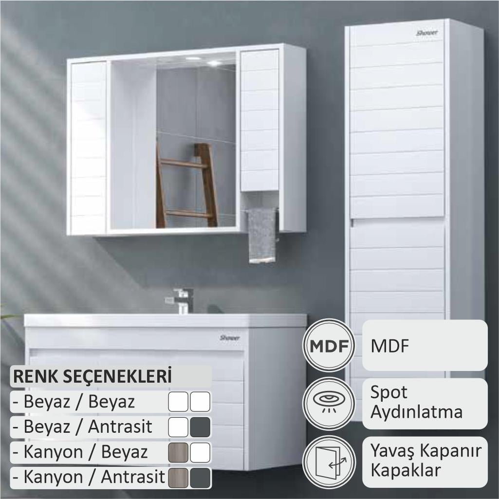 SHOWER VESTA Banyo Dolabı 100 cm (Boy Dolabı Dahil Değildir.)