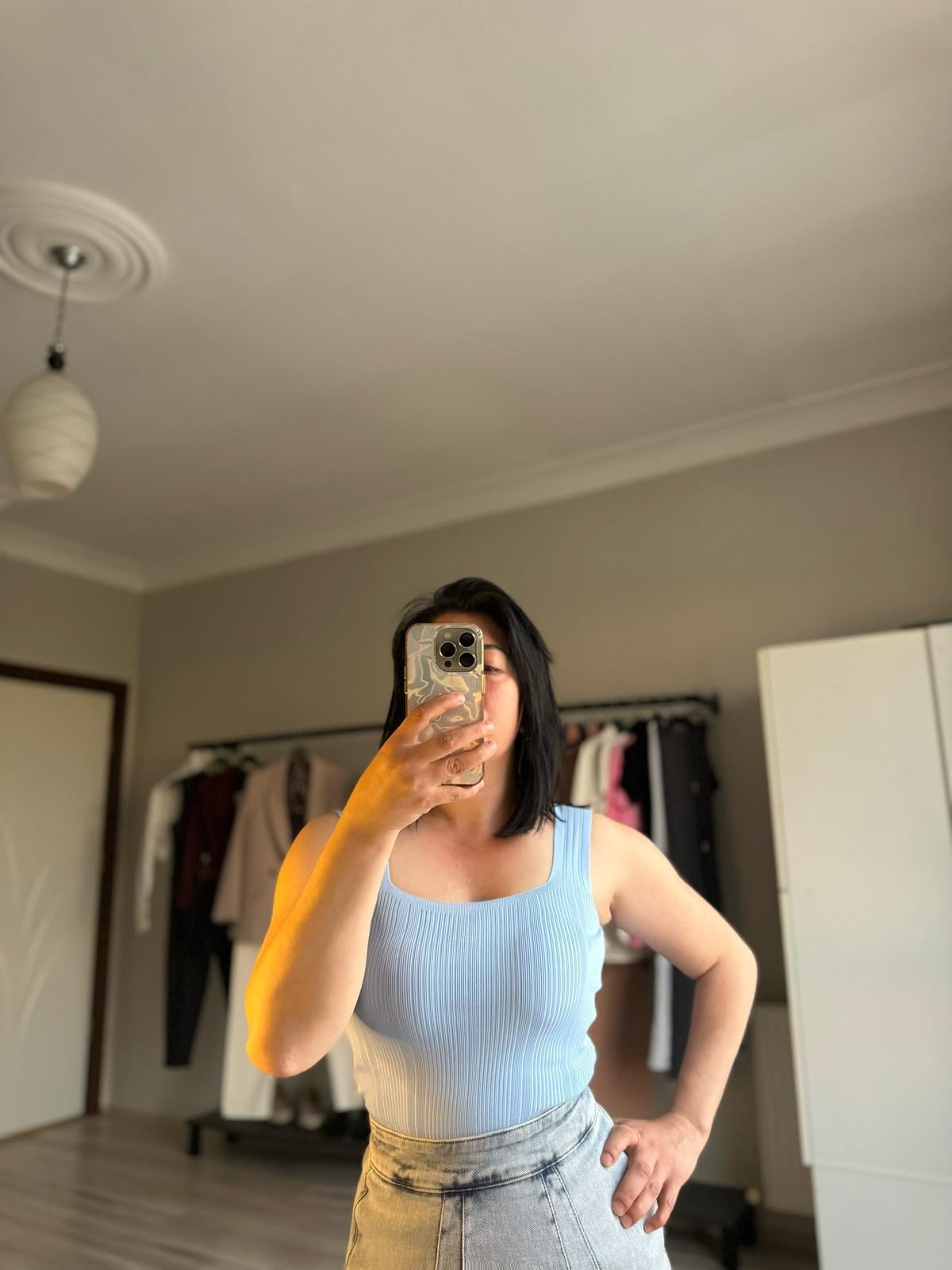 Bebe Mavi Askılı Crop 
