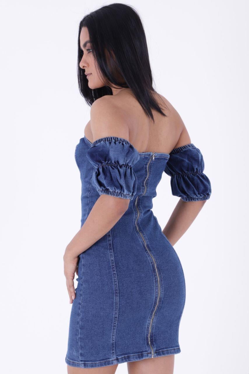 Kısa kot mini straplez elbise 