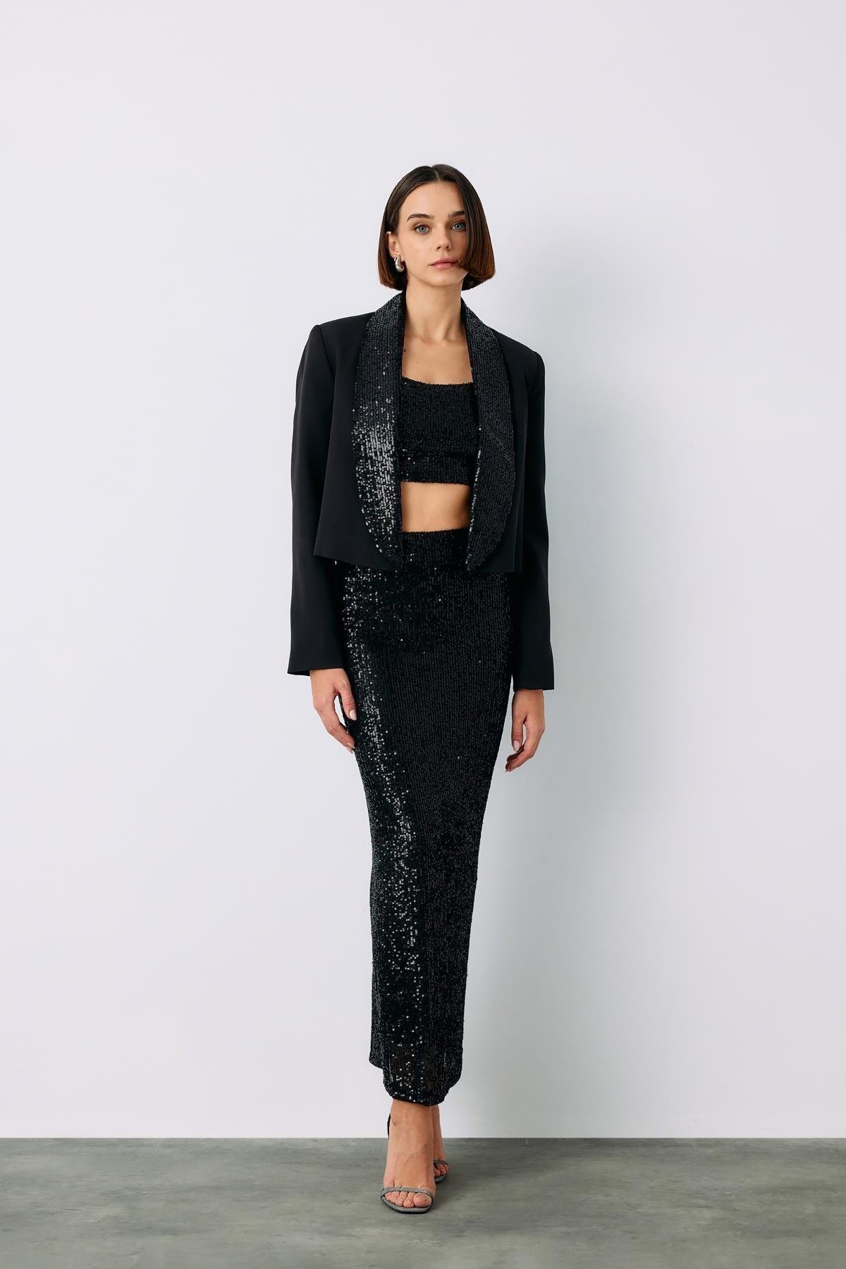 Karolin Siyah Midi Etek