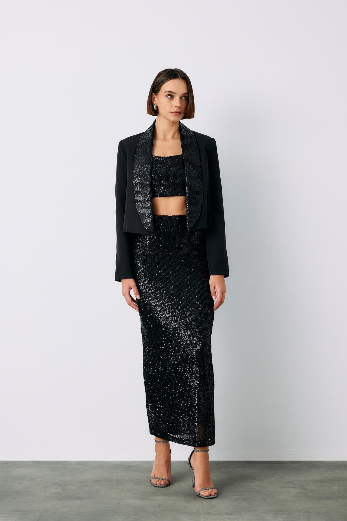 Karolin Siyah Midi Etek