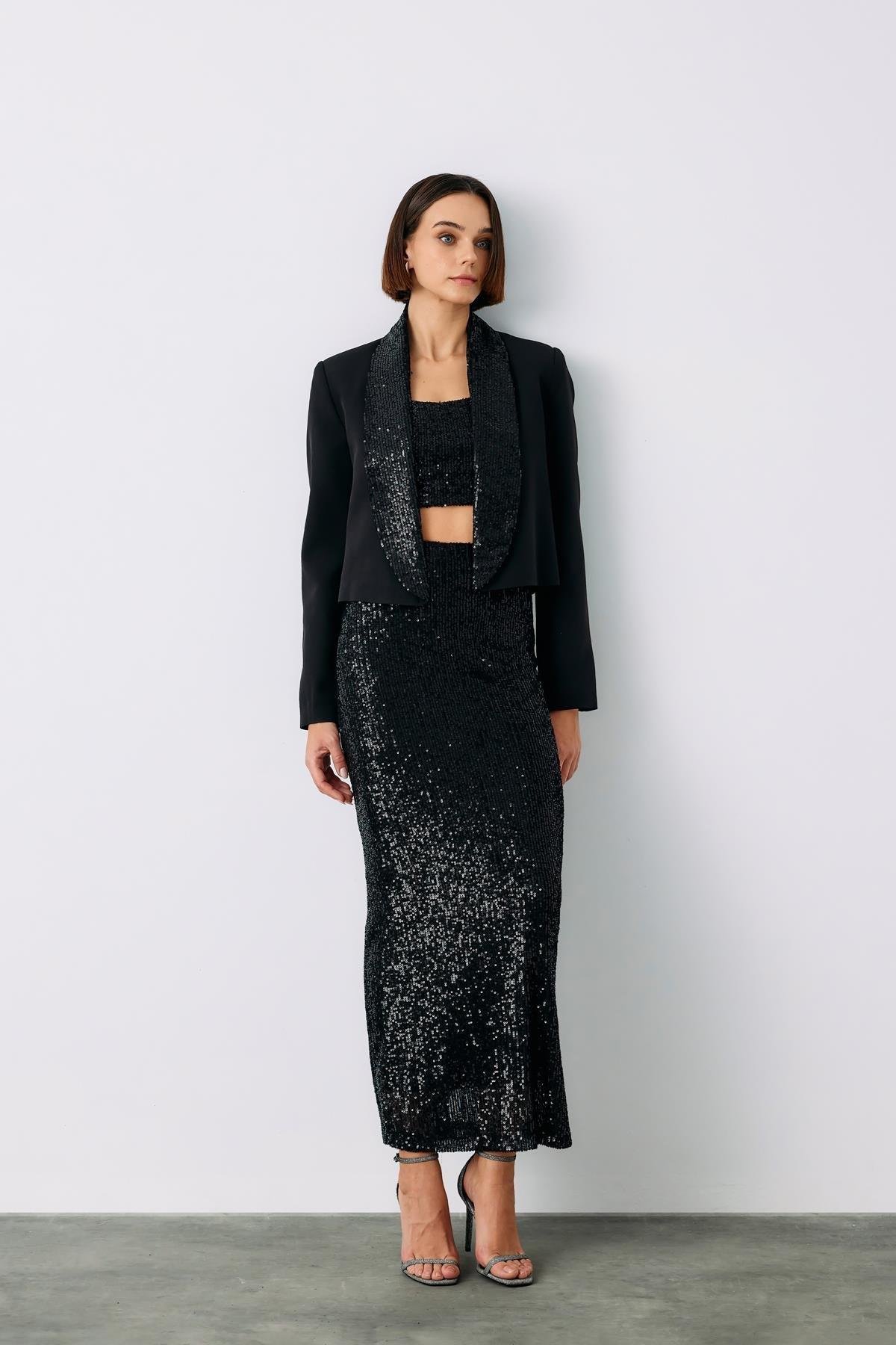 Karolin Siyah Midi Etek