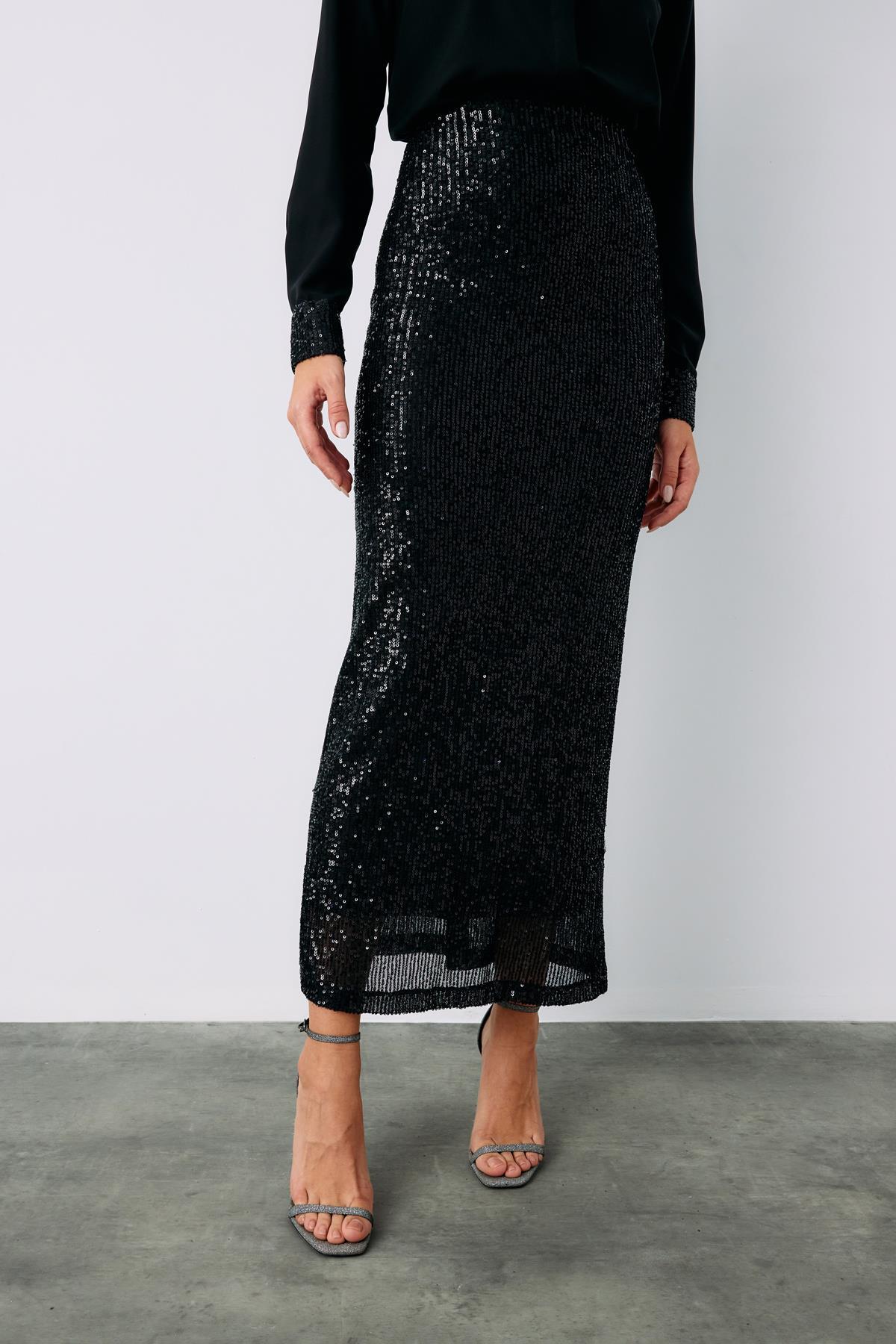 Karolin Siyah Midi Etek