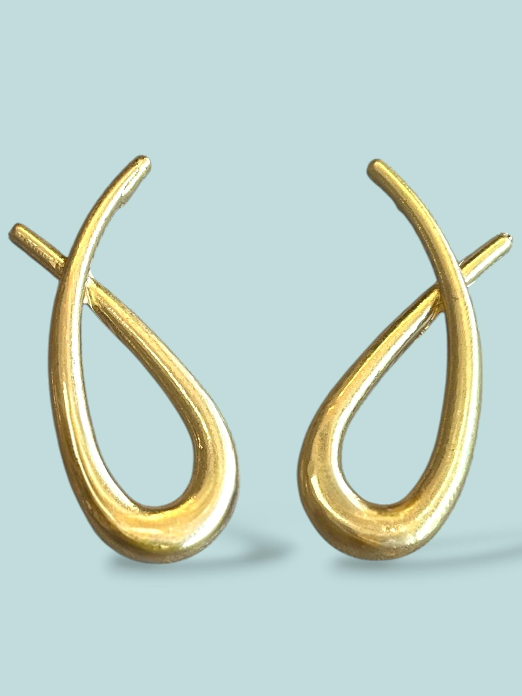 Retro Cross Tasarım Gold Küpe