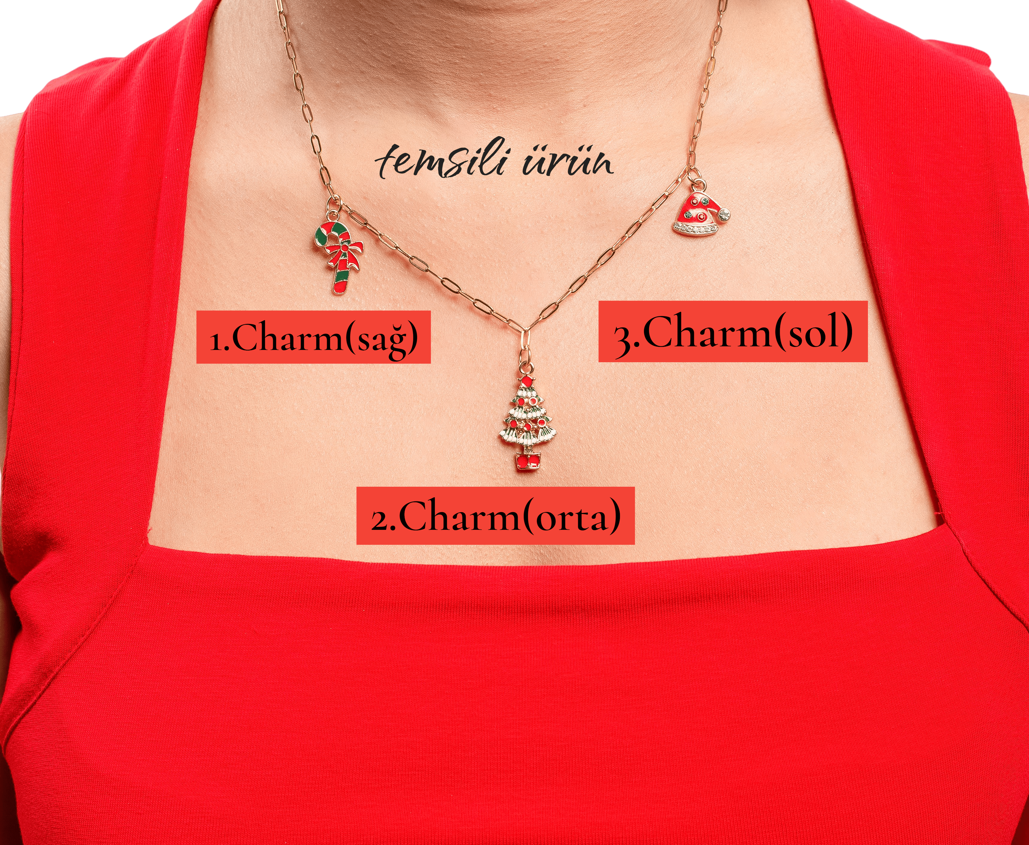 Yeni Yıl Çelik Zincir Charm 3lü Kolye