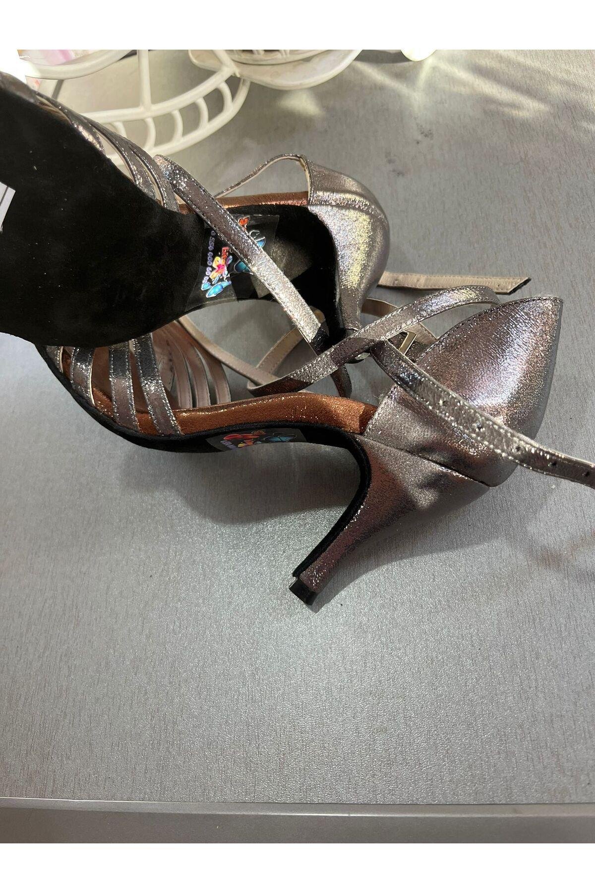 ANTRASİT 7 BANTLI KAPALI TOPUK TANGO-DANS VE SALON AYAKKABISI 7 CM (11PONT) TANGO TOPUK