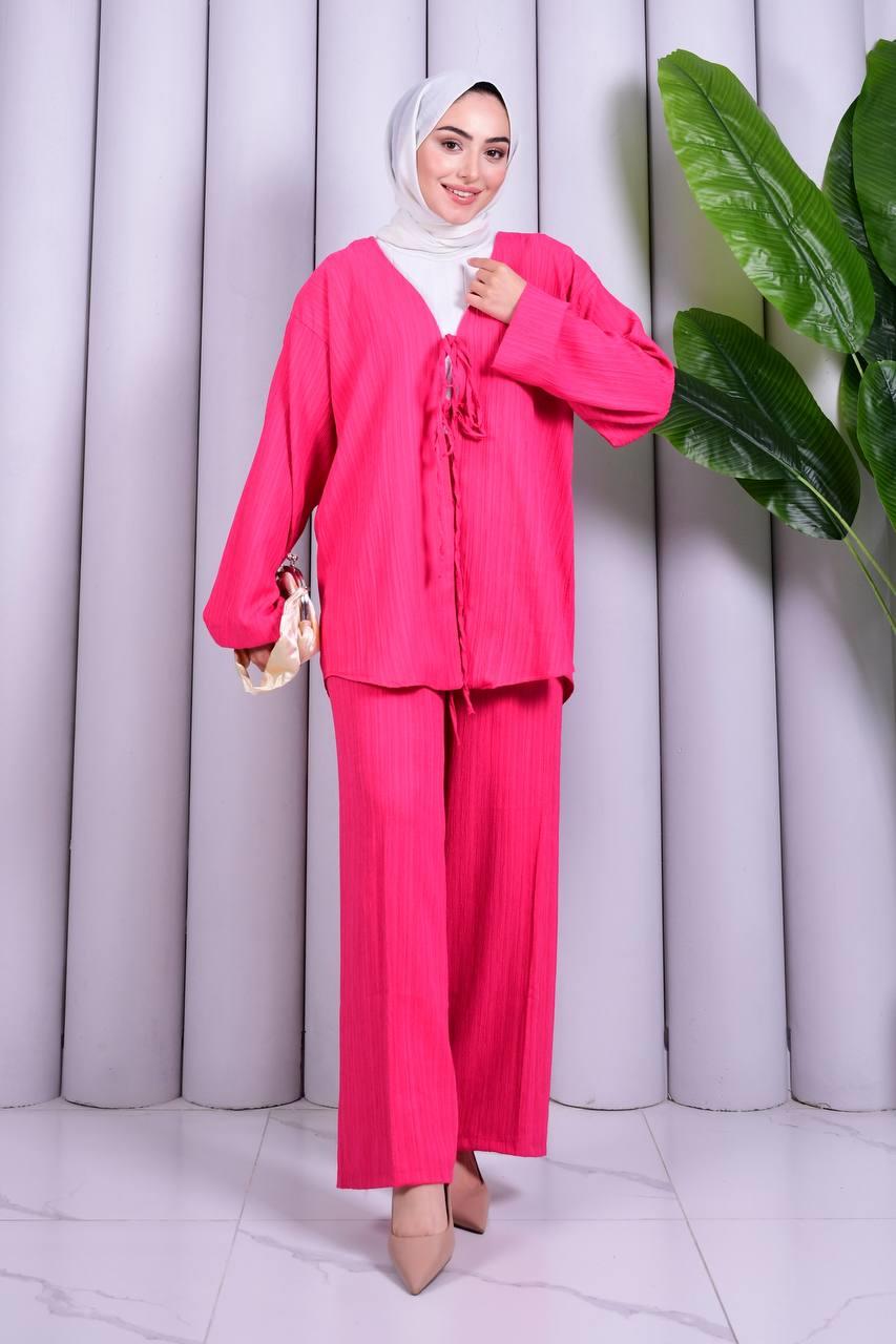Bağcık Detaylı Pantolonlu Kimono Takım