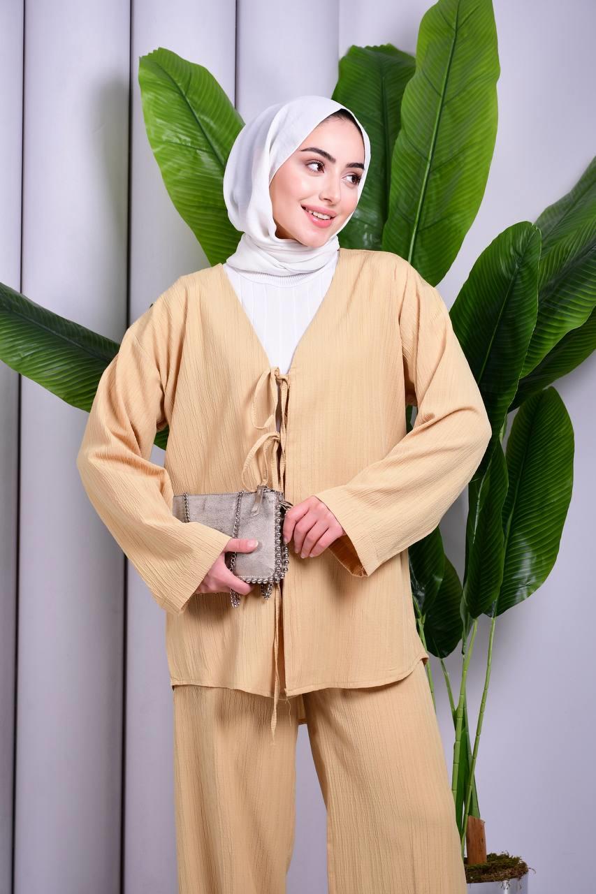 Bağcık Detaylı Pantolonlu Kimono Takım