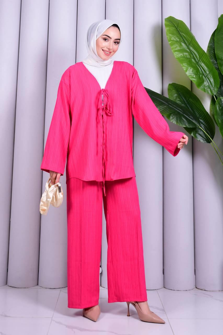 Bağcık Detaylı Pantolonlu Kimono Takım