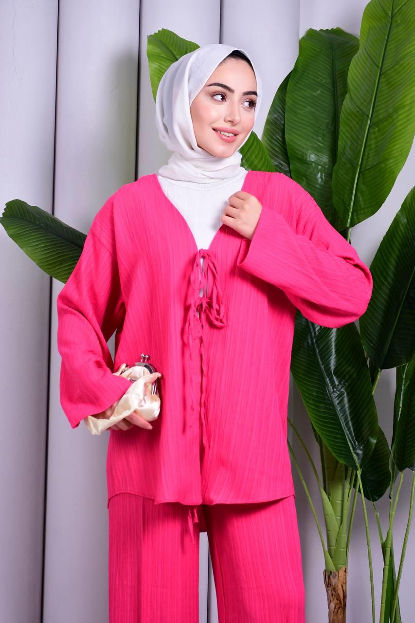 Bağcık Detaylı Pantolonlu Kimono Takım