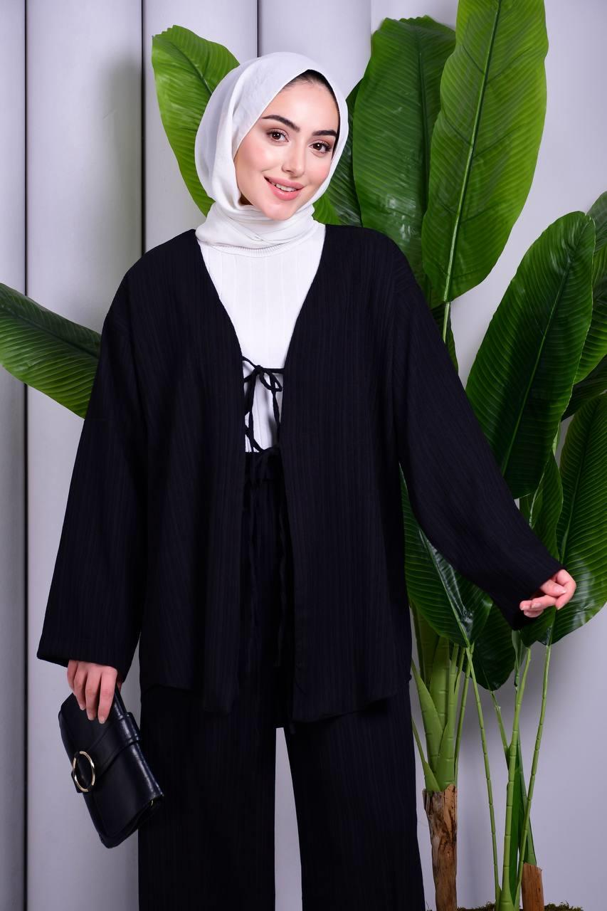 Bağcık Detaylı Pantolonlu Kimono Takım
