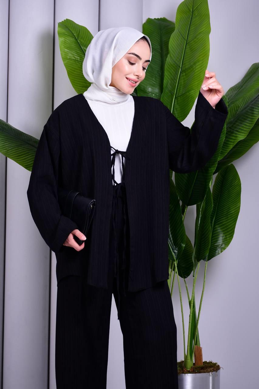 Bağcık Detaylı Pantolonlu Kimono Takım