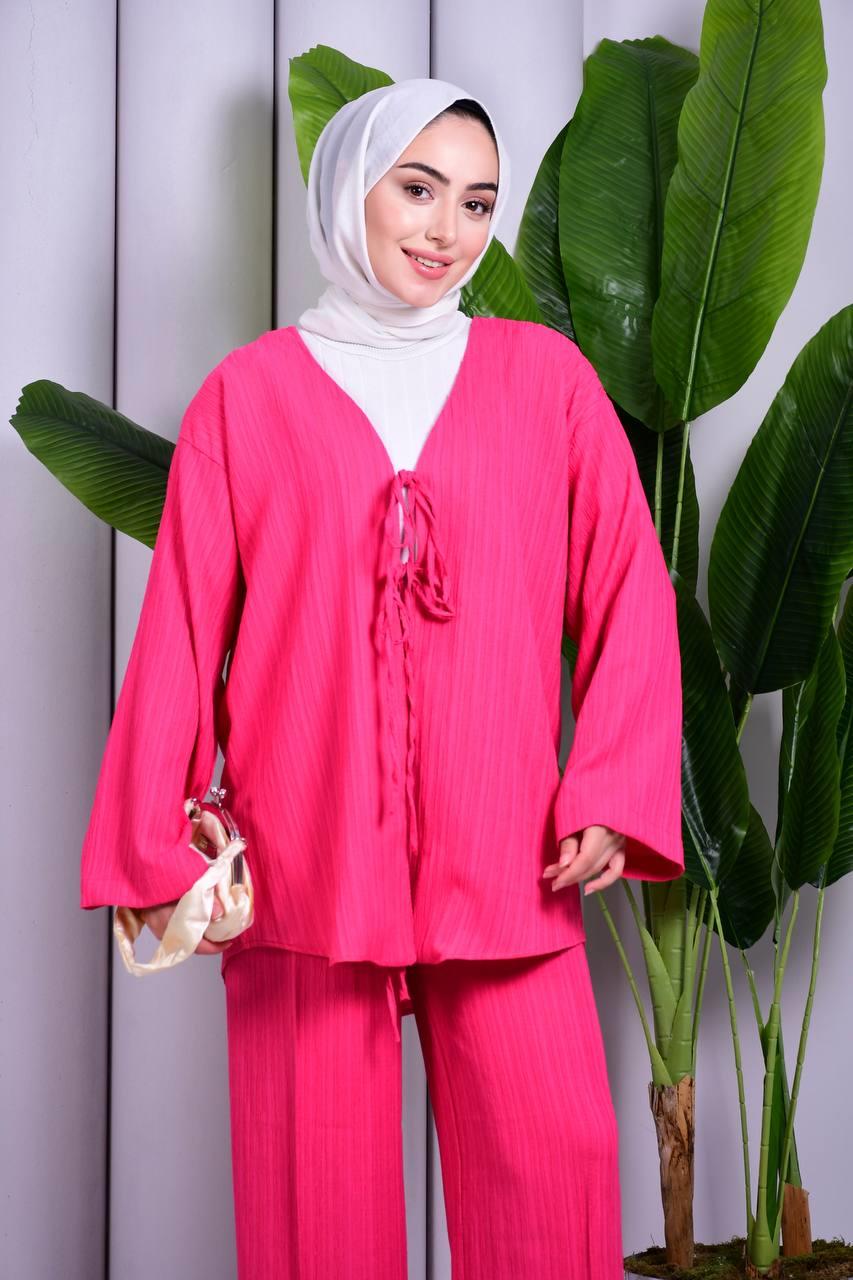 Bağcık Detaylı Pantolonlu Kimono Takım