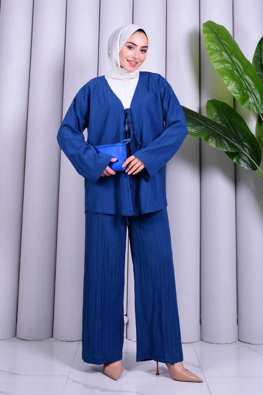 Bağcık Detaylı Pantolonlu Kimono Takım