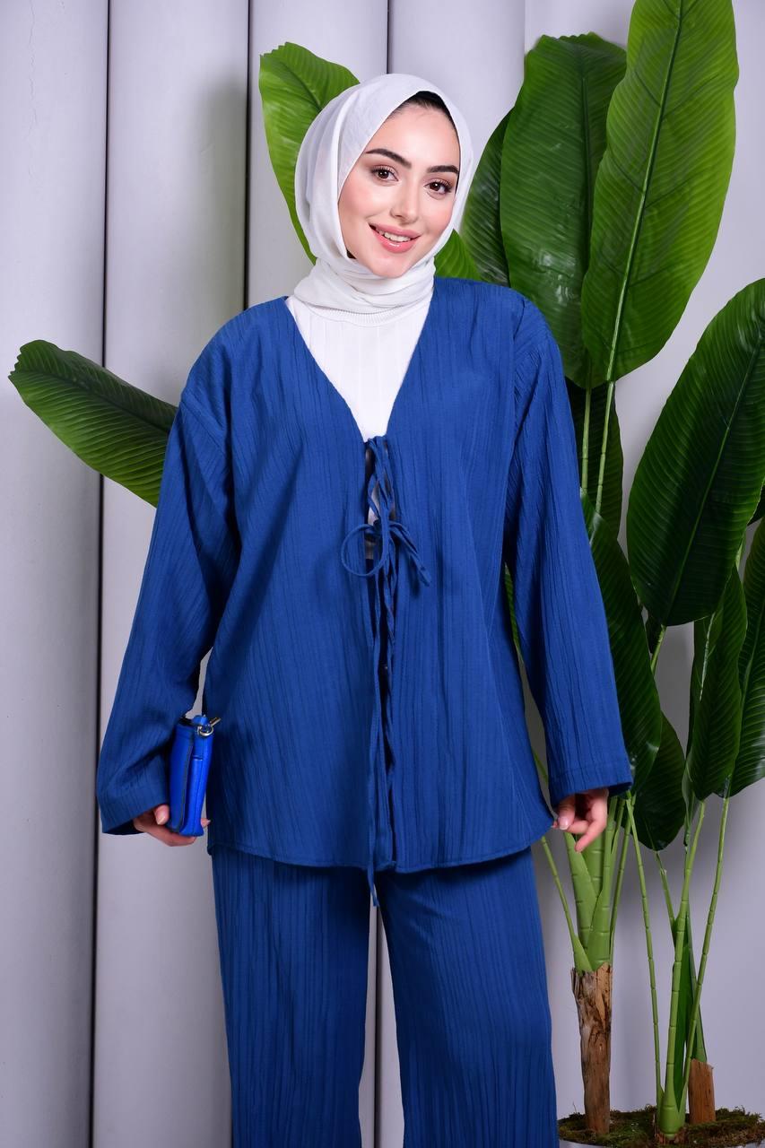 Bağcık Detaylı Pantolonlu Kimono Takım