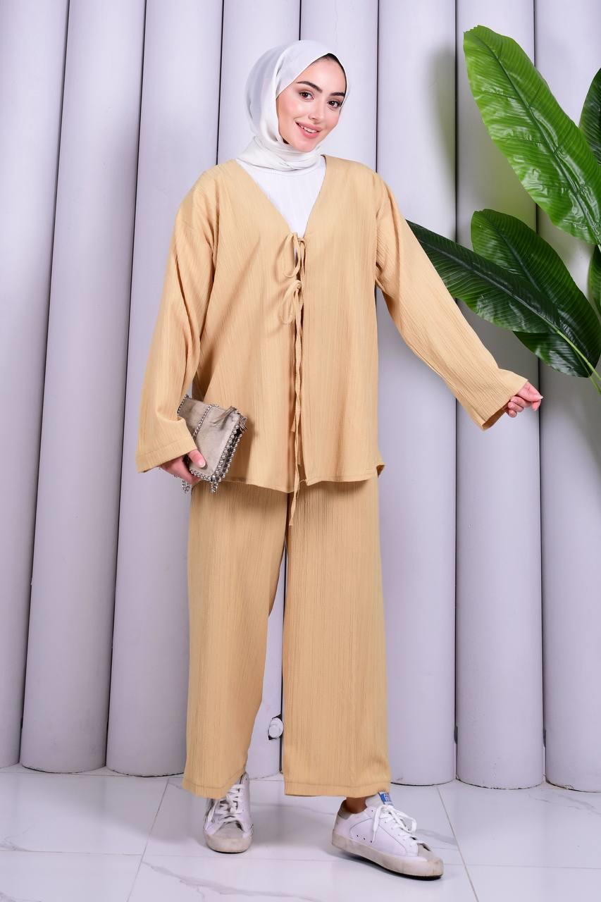 Bağcık Detaylı Pantolonlu Kimono Takım