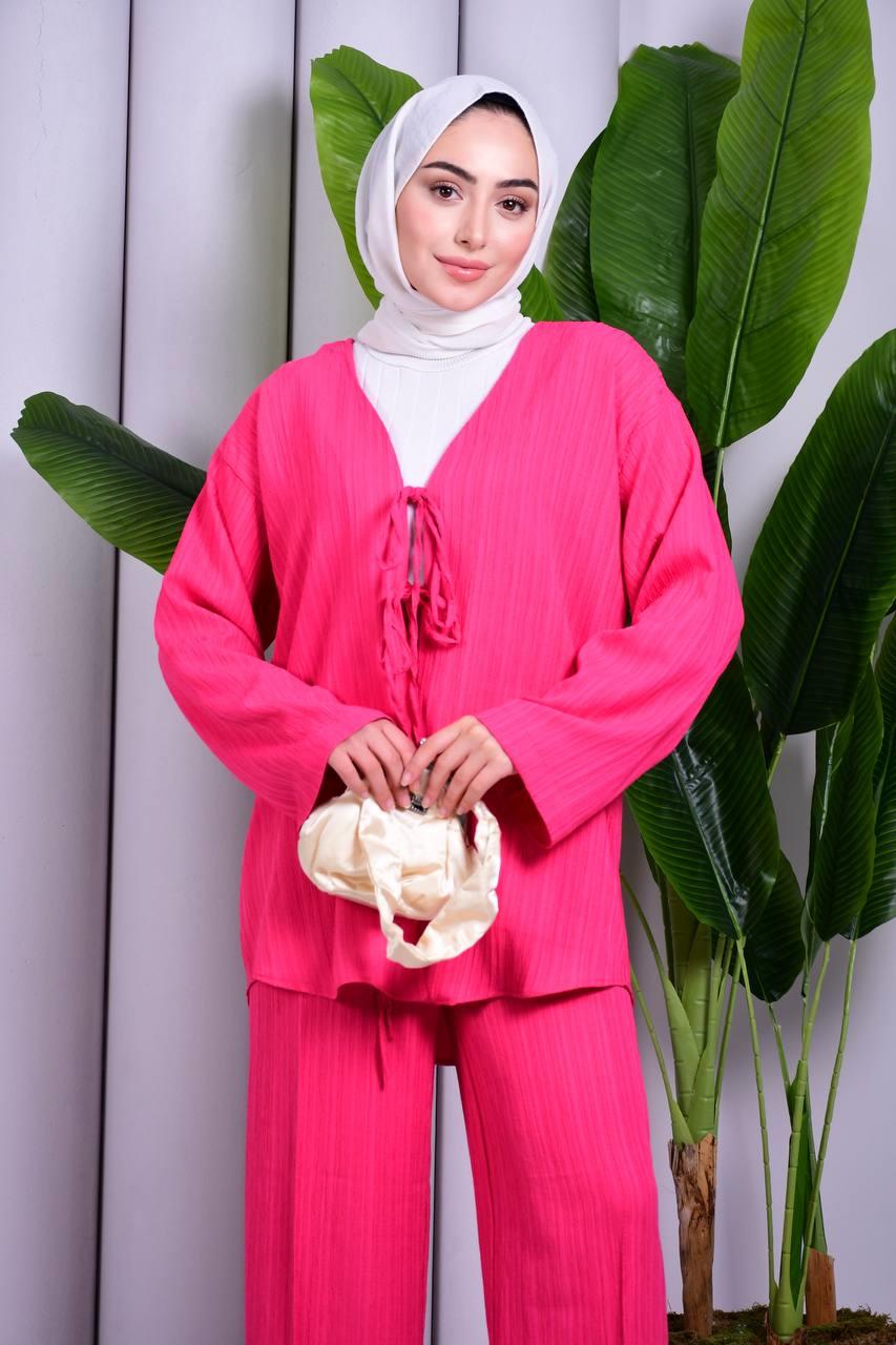 Bağcık Detaylı Pantolonlu Kimono Takım