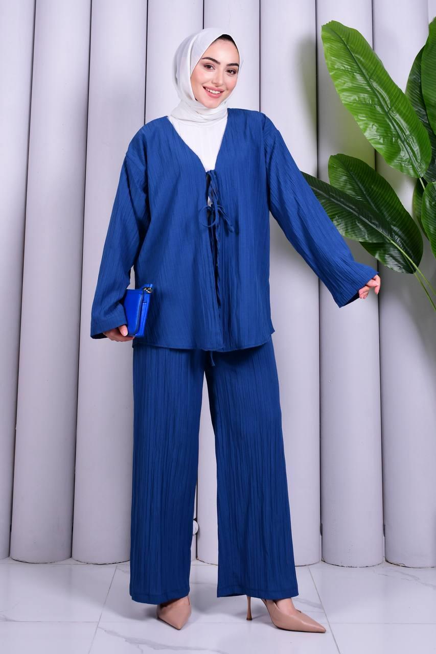Bağcık Detaylı Pantolonlu Kimono Takım