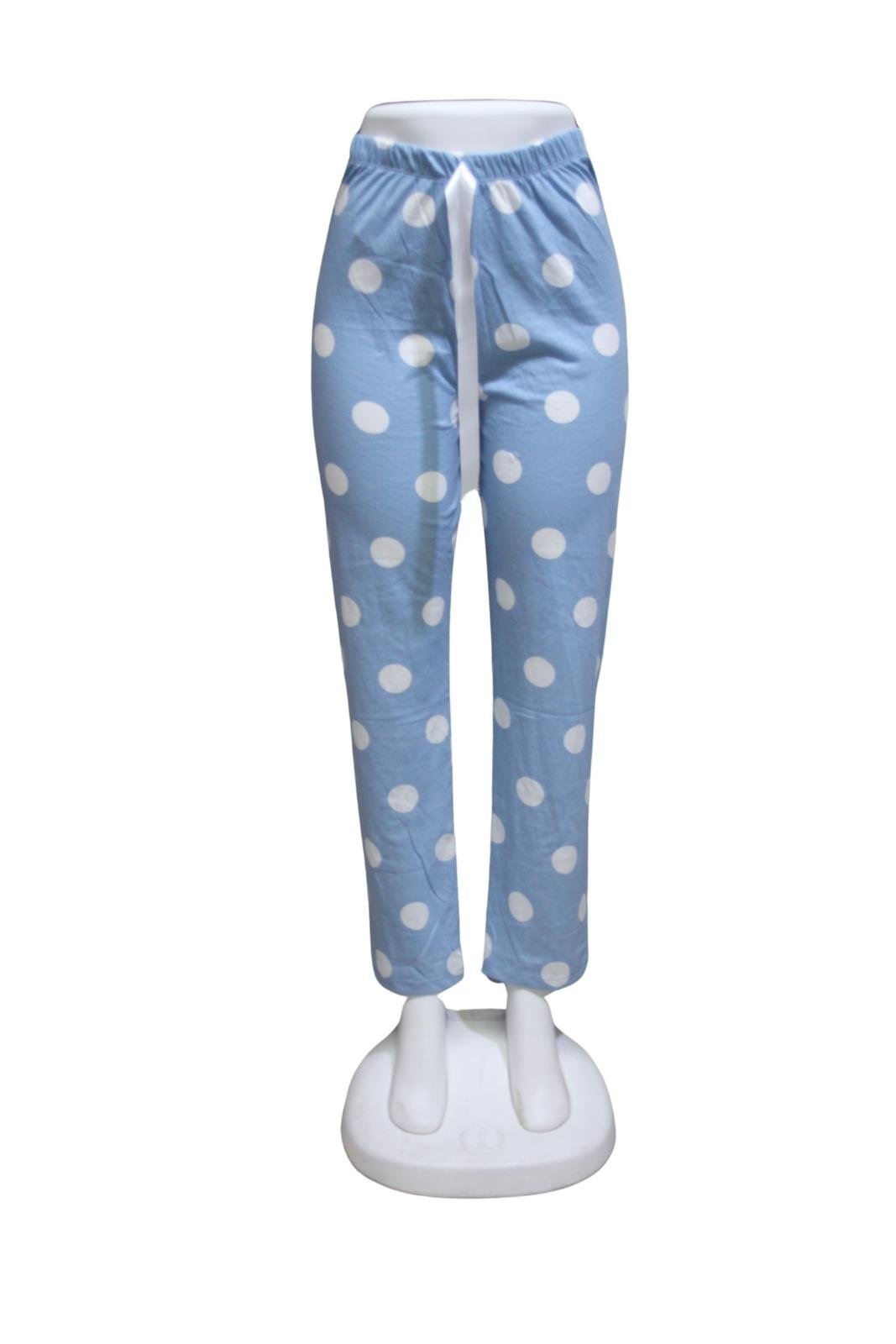 Likralı Kurdele Bel Detaylı Baskılı Cepsiz Kadın Pijama Altı1005