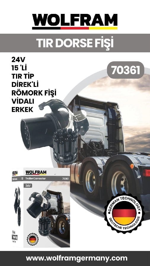 15 Li Tir Dorse Direkli Romork Fisi Vidali Erkek 24V