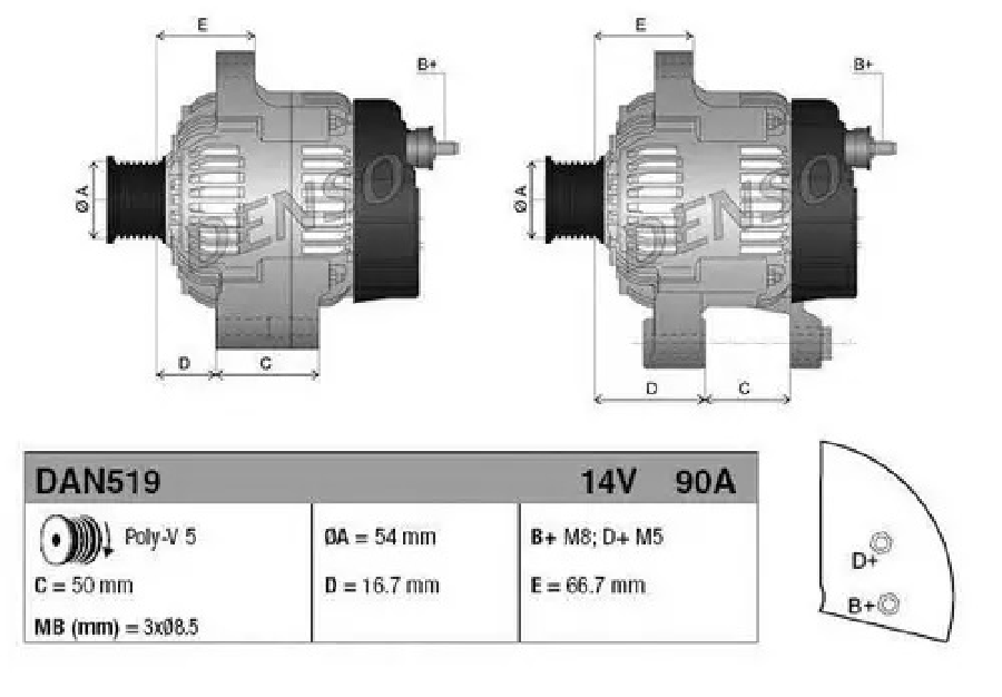 ALTER 12V 90A DENSO TIPI DINAMO1 FIAT IDEA 12L/14L 2003>PALIO WEEKEND 12L 1999>/PUNTO 12LDOBLO 1 ALT23800ALBEALINEA