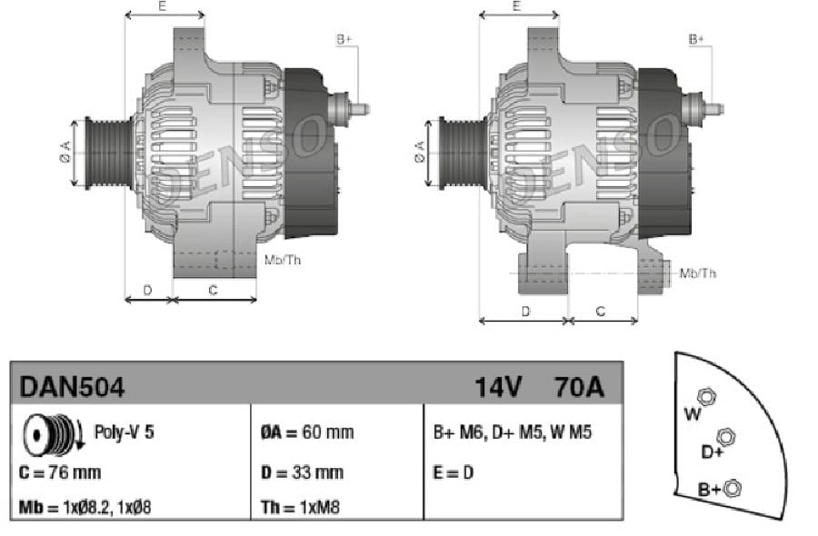 Alternator 12V 70A Fordescortfiesta