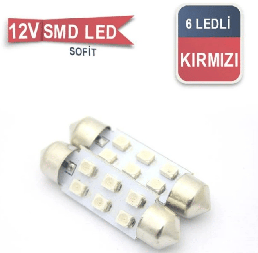 AMPUL LED 12V 6LED SOFIT 39MM SMD KIRMIZI
