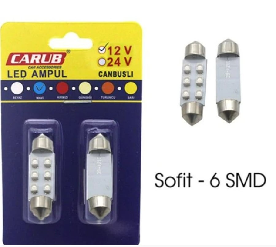 AMPUL LED 12V 6LED SOFIT 39MM SMD MAVI
